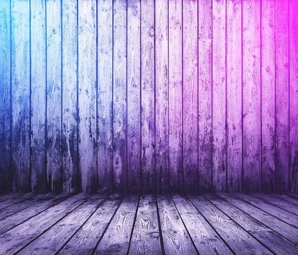 wooden interior background with neon lights