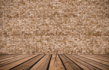 Tuğla duvarlı eski oda, eski model arka plan.