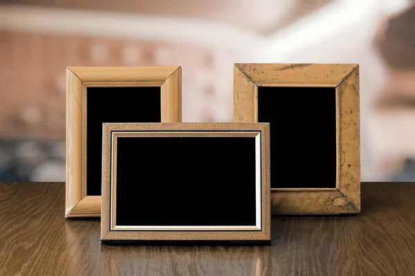 Photo Frames Wooden Table Living Room — Stock Photo, Image