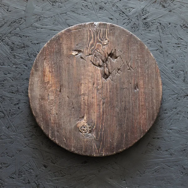 Grunge Plaque Ronde Bois Vide Sur Une Vieille Table Bois — Photo