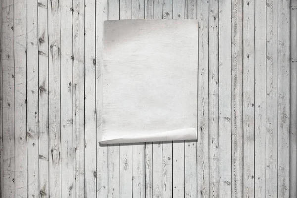 古い木の壁に白い紙コピースペースの背景 — ストック写真