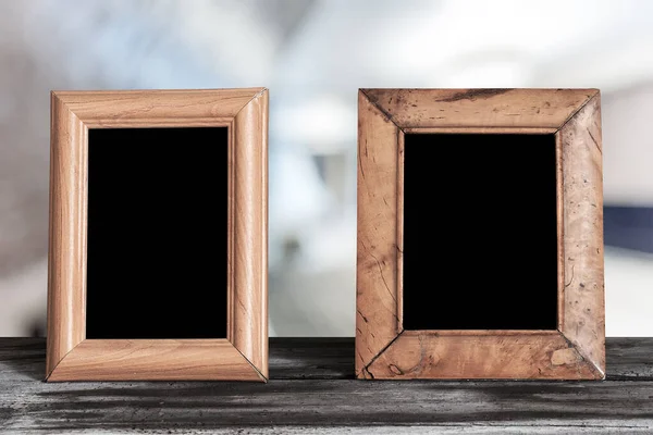 Photo Frames Wooden Table Living Room — Stock Photo, Image