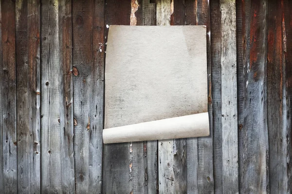 Wit Papier Oude Houten Muur Achtergrond Met Kopieerruimte — Stockfoto