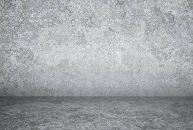 Alçı duvarlı boş oda, gri arkaplan