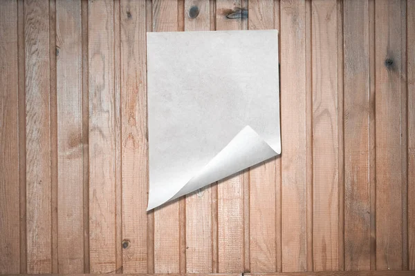 Fehér Papír Régi Fából Készült Falon Háttér Másolási Hellyel — Stock Fotó