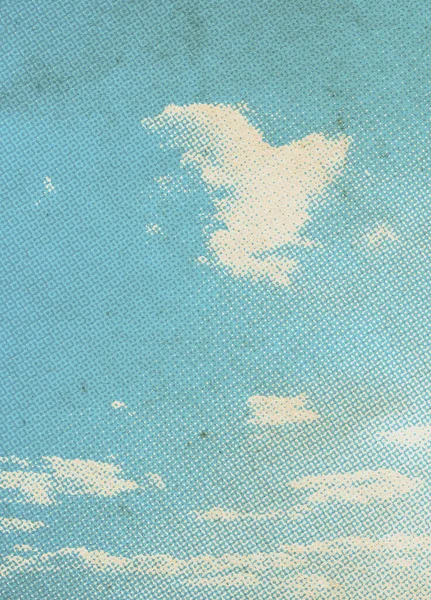 Eski Kağıt Dokusunda Retro Gökyüzü Deseni Vintage Bulutlar — Stok fotoğraf
