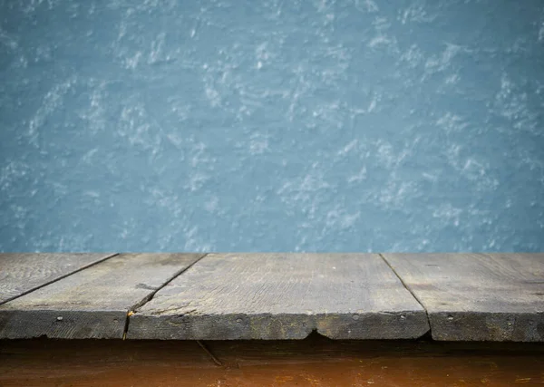 Studio Tisch Hintergrund Mit Blauer Wand — Stockfoto