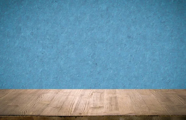 Studio Table Background Blue Wall — Stock Photo, Image
