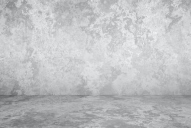 Alçı duvarlı boş oda, gri arkaplan