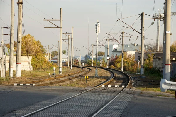 Railway Tracks Bend Suburbs City — Stock Photo, Image