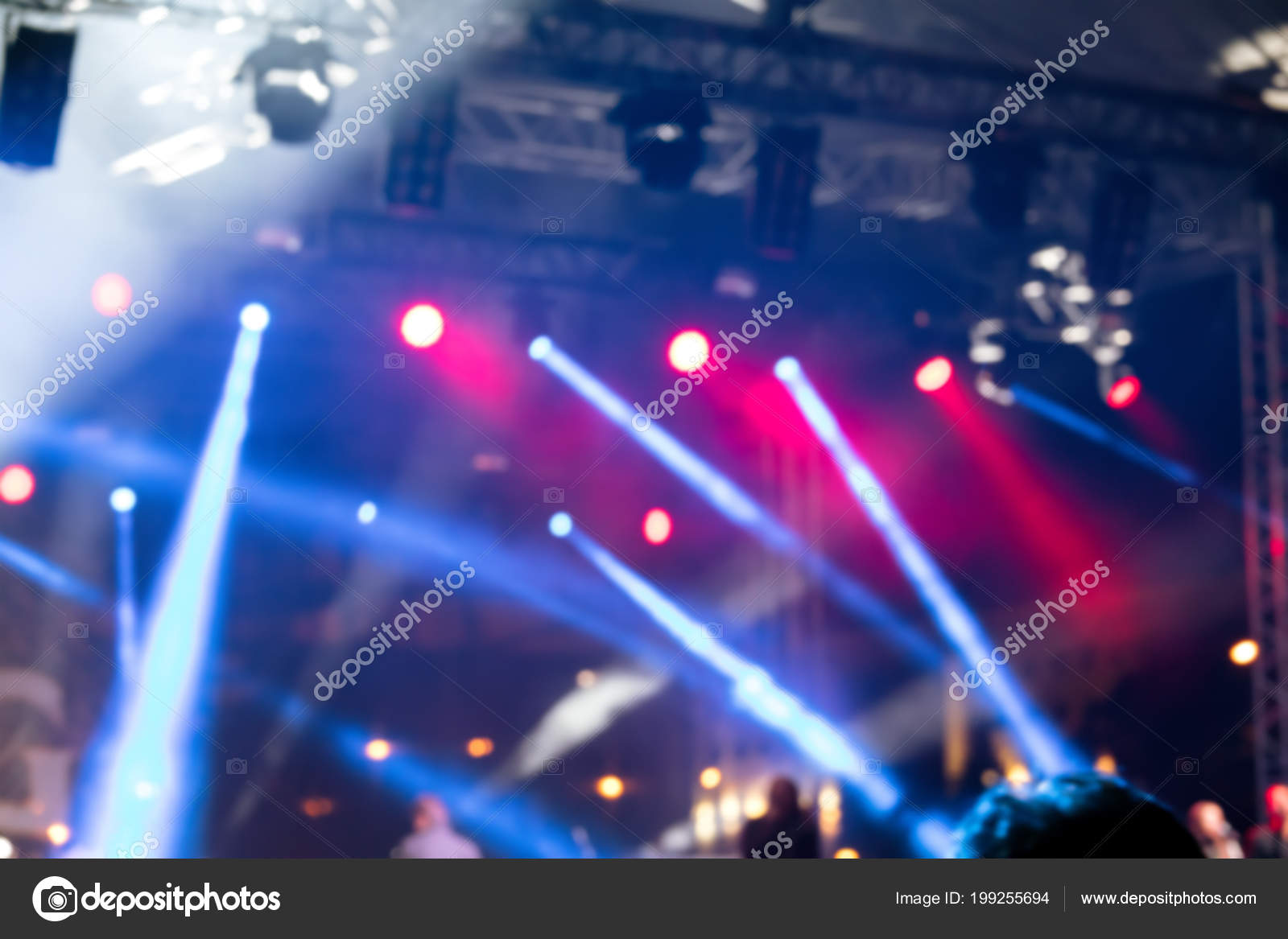 Blurred Blue Stage Lights Audience Outdoor Concert Stock