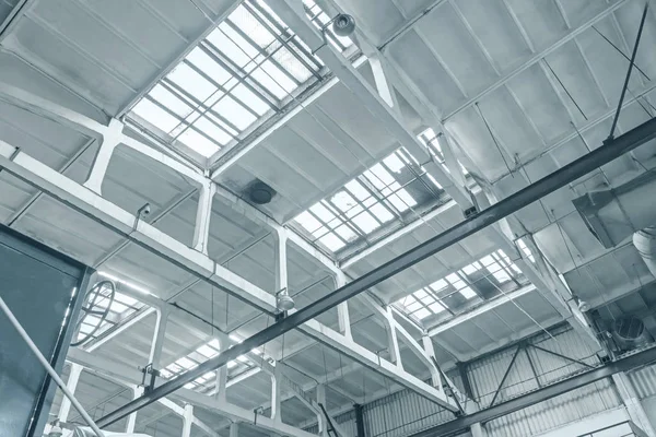 industrial roof with rafters and beams structure. inside view