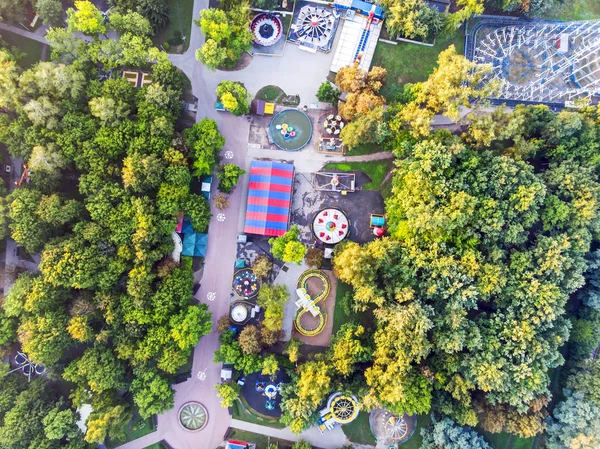 aerial shot of city amusement park. top view of park in summer