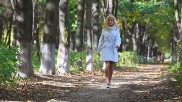 Genç Bir Kadın Parkta Yürüyor — Stok video