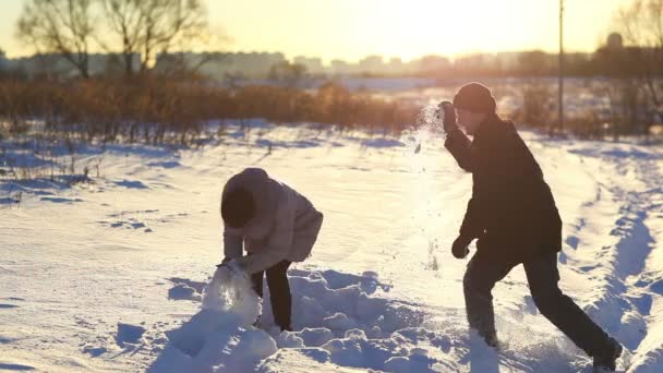 若いカップル屋外冬の楽しみ — ストック動画