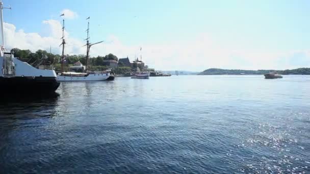 Пристань Осло Лодками — стоковое видео
