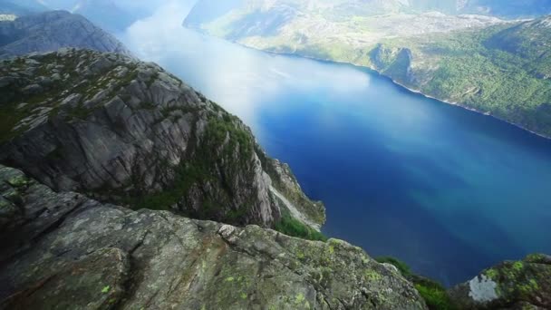 Norvegia Fiordo Panorama Dalla Montagna Preikestolen — Video Stock
