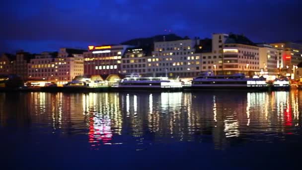 Bergen City Night Panorama — Stock Video