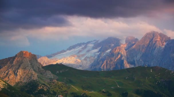 Puesta Sol Dolomitas Montañas Panorama — Vídeos de Stock