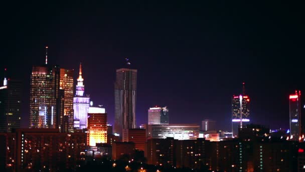 Varsovia Polonia Ciudad Por Noche — Vídeo de stock