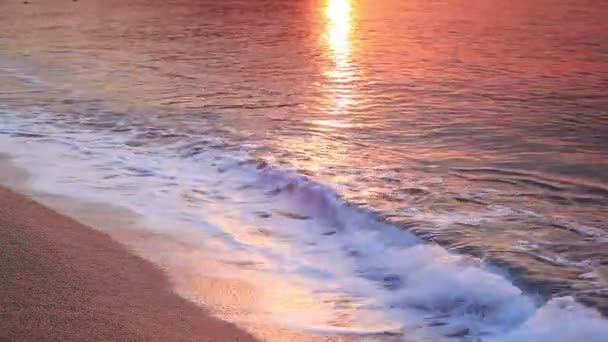 Берег Волнами Восходе Солнца — стоковое видео