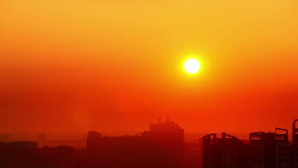 Nascer Sol Vermelho Sobre Cidade — Vídeo de Stock