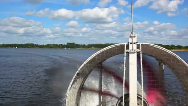 Hovercraft Travel River View Big Propeller Back — Stock Video