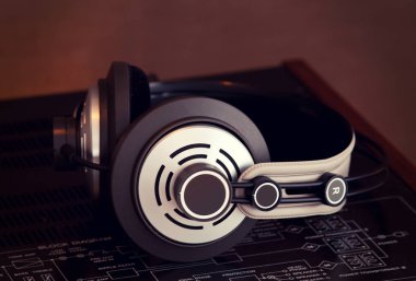 Vintage Amplifiertop görünümü üst kısmında ses Stereo kulaklık