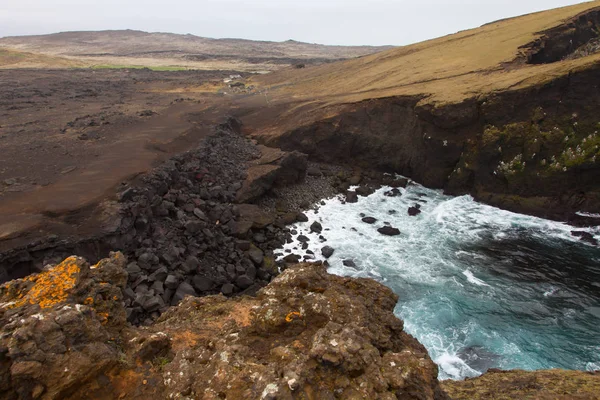 Island Halbinsel Reykjanes Felsen Vulkanischen Schwefel Steine Küste Küste Landschaft — Stockfoto