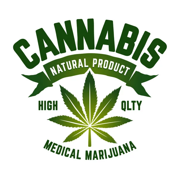 Cannabis Vector Emblema Emblema Verde Con Hoja Marihuana Aislada Blanco — Vector de stock