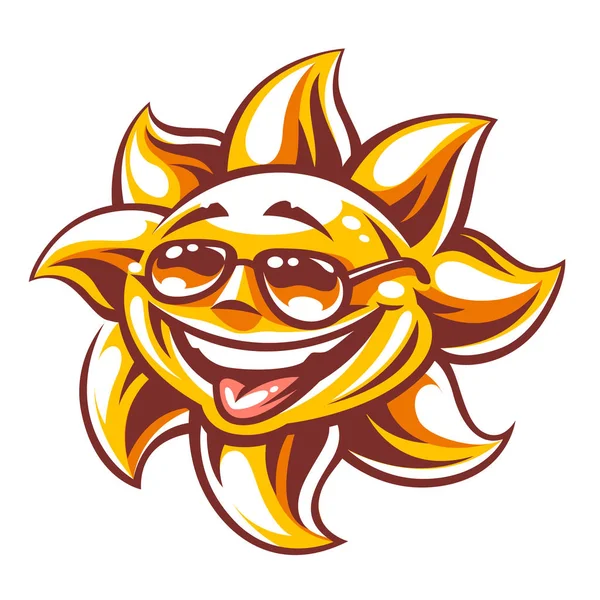 Dessin Animé Caractère Solaire Avec Visage Heureux Dans Des Lunettes — Image vectorielle