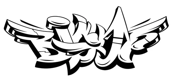 Großer Vektor Schriftzug Isoliert Auf Weiß Monochrome Dynamische Wilde Graffiti — Stockvektor