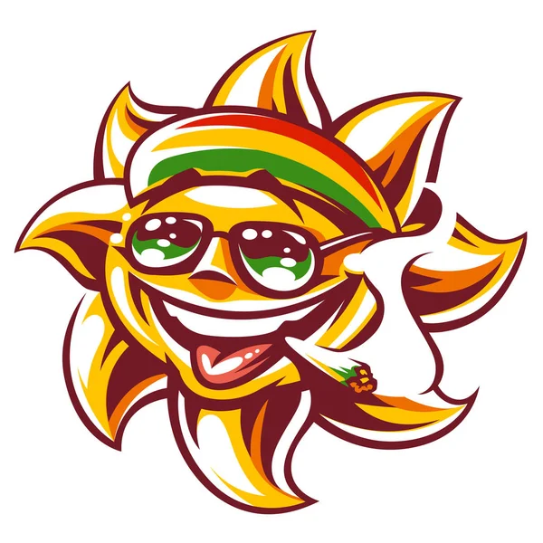 Umění Šťastné Slunce Rastaman Barevný Klobouk Sluneční Brýle Spliff Ústech — Stockový vektor