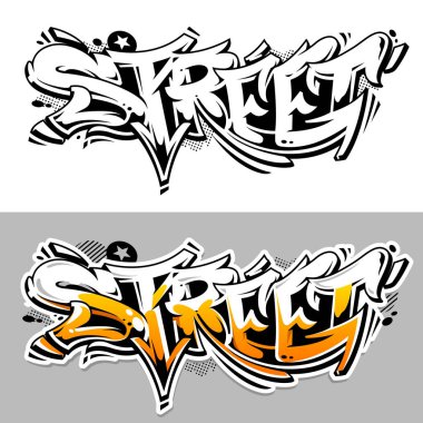 Sokak grafiti vektör yazı soyut üç boyutlu sanat. Tek renkli ve renk çeşitleri. Vahşi tarzı grafiti vektör sanat.