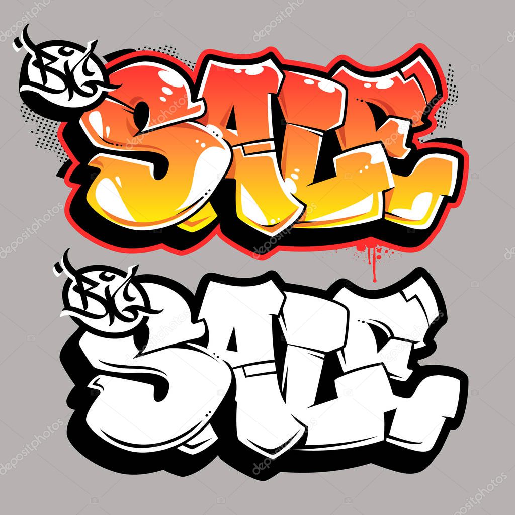 Big Sale bubble style old school graffiti lettering on grey background. Vector graffiti words Big Sale. Color and monochrome versions. 
