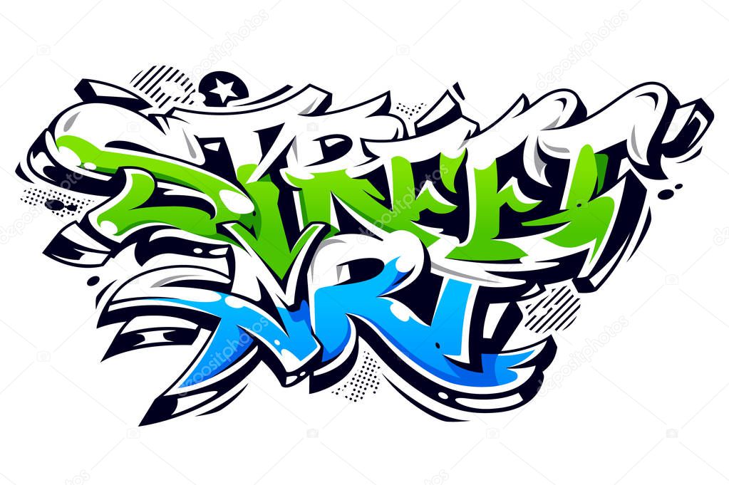 Vibrant color street art graffiti lettering isolated on white. Wild style vibrant graffiti art vector illustration.