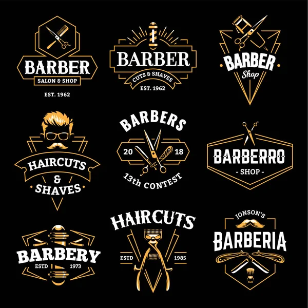 Barber Shop Retro Emblems Art Deco Style Set Stylish Barber — Stock Vector