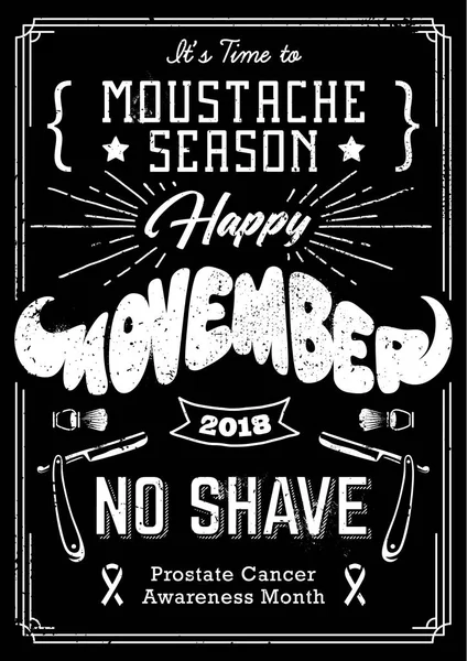 Movember Poster Vintage Design Different Fonts Moustache Shape Lettering Black — Stock Vector