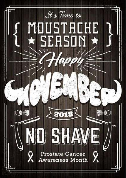 Movember Poster Vintage Tasarım Farklı Yazı Tipleri Bıyık Şekli Yazı — Stok Vektör