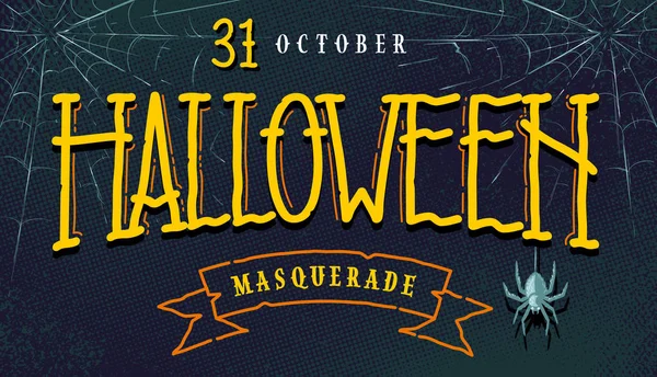 Halloween Banner Mit Handgezeichnetem Schriftzug Netz Und Spinne Auf Retro — Stockvektor