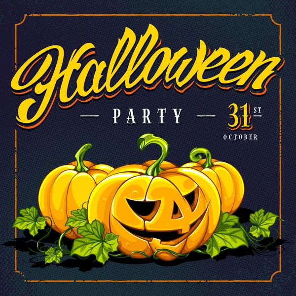 Halloween Kalligrafie Pompoenen Halftoon Retro Achtergrond Retro Stijl Uitnodiging Kaart — Stockvector