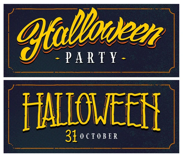 Halloween Horizontale Web Banner Mit Handgezeichneten Schriftzügen Auf Retro Halbton — Stockvektor