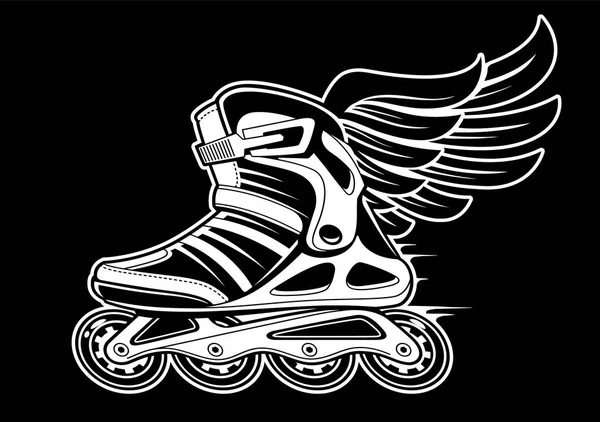 Inline Roller Skate Wing Isolated Black Black White Vector Illustration — Stock Vector