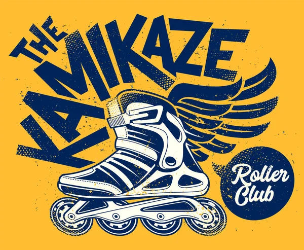 Kamikaze Rolling Club Grunge Design Avec Patin Roulettes Ailé Conception — Image vectorielle