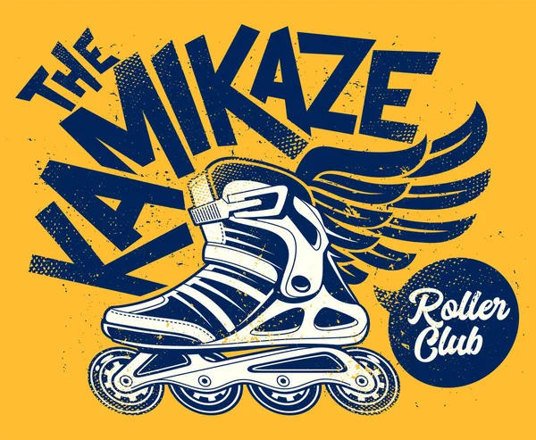 Kamikaze Rolling Club Grunge Design Com Patins Alados Desenho Vetor — Vetor de Stock