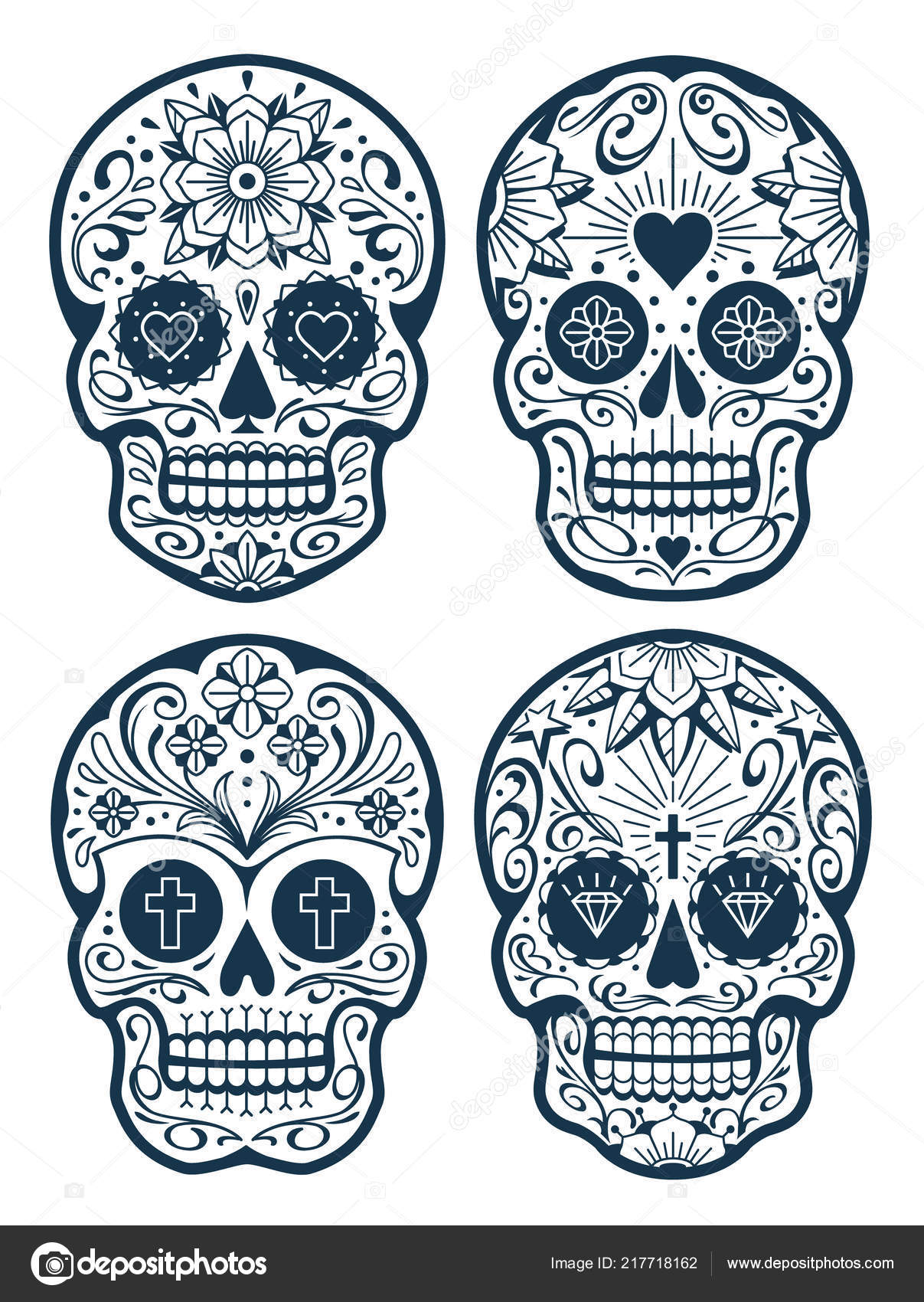 Calaveritas Mexicanas Vector Con Los Patrones Calaveras Azúcar