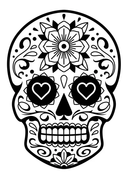 Vector Mexicaanse Schedel Met Patronen Old School Tattoo Stijl Suiker — Stockvector