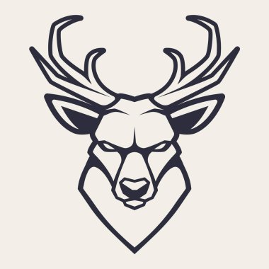 Geyik maskot vektör sanat. Geyik tehlikeli seyir ön simetrik görüntüsü. Vektör tek renkli simge.