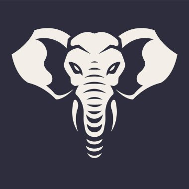 Fil maskotu vektör sanat. Fil tehlikeli seyir ön simetrik görüntüsü. Vektör tek renkli simge.