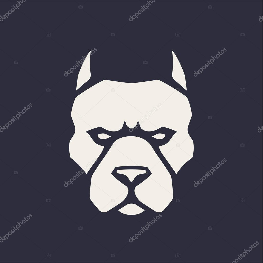 Pitbull mascot vector art. Frontal symmetric image of pitbull looking dangerous. Vector monochrome icon.